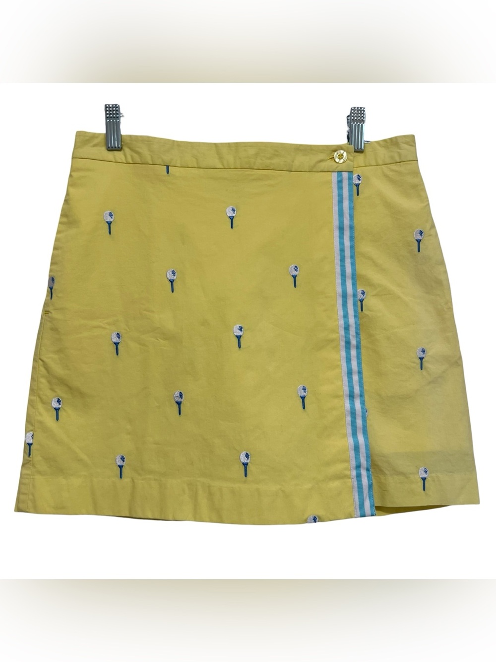 Vtg Lilly Pulitzer Yellow Golf Tee-Embroidered Mini Wrap Skort Size 8